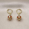 Oro Laminado Dangle Earring, Gold Filled Style Ball Design, with Garnet Cubic Zirconia, Polished, Golden Finish, 02.357.0074.1