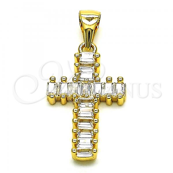 Oro Laminado Religious Pendant, Gold Filled Style Cross Design, with White Cubic Zirconia, Polished, Golden Finish, 05.342.0086