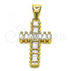 Oro Laminado Religious Pendant, Gold Filled Style Cross Design, with White Cubic Zirconia, Polished, Golden Finish, 05.342.0086