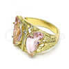 Oro Laminado Multi Stone Ring, Gold Filled Style Butterfly Design, with Pink and White Cubic Zirconia, Polished, Golden Finish, 01.380.0031.07