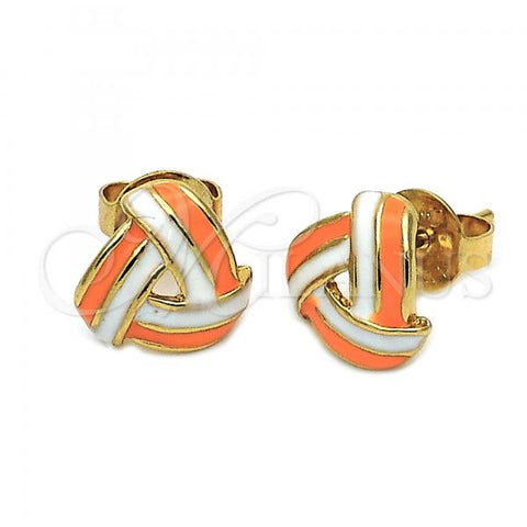Oro Laminado Stud Earring, Gold Filled Style Love Knot Design, Orange Enamel Finish, Golden Finish, 5.126.057.2 *PROMO*