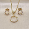 Oro Laminado Earring and Pendant Adult Set, Gold Filled Style with White Micro Pave, Polished, Golden Finish, 10.156.0474