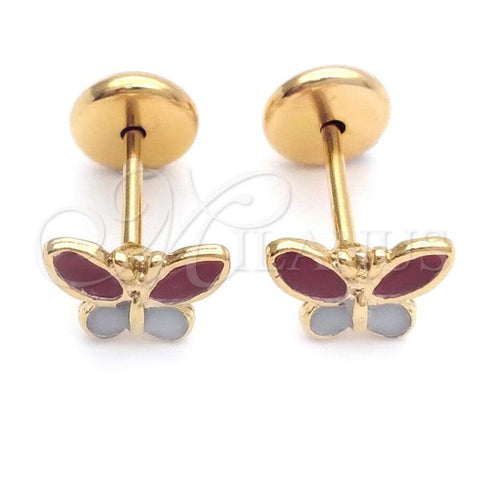 Oro Laminado Stud Earring, Gold Filled Style Butterfly Design, Enamel Finish, Golden Finish, 02.09.0037