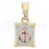 Oro Laminado Fancy Pendant, Gold Filled Style Anchor Design, Diamond Cutting Finish, Tricolor, 5.187.015.1