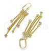 Oro Laminado Long Earring, Gold Filled Style with White Crystal, Polished, Golden Finish, 02.270.0066