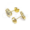 Oro Laminado Stud Earring, Gold Filled Style Heart Design, with Multicolor Micro Pave, Polished, Golden Finish, 02.344.0118.1