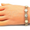 Oro Laminado Fancy Bracelet, Gold Filled Style Flower and Heart Design, Polished, Golden Finish, 03.168.0036.07