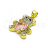 Oro Laminado Fancy Pendant, Gold Filled Style Teddy Bear and Heart Design, with Pink Cubic Zirconia and White Micro Pave, Polished, Golden Finish, 05.381.0001.5