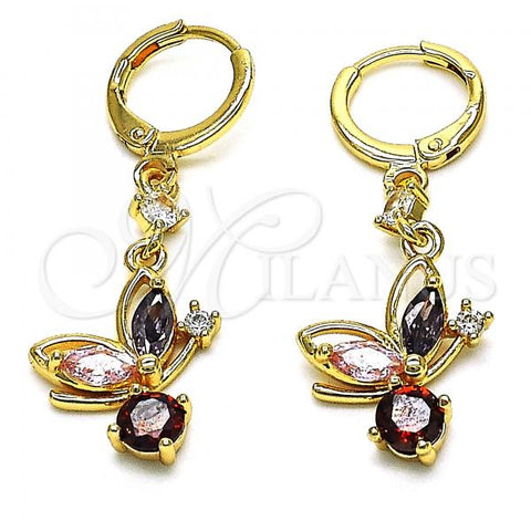 Oro Laminado Long Earring, Gold Filled Style Butterfly Design, with Multicolor and White Cubic Zirconia, Polished, Golden Finish, 02.357.0067