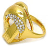 Oro Laminado Multi Stone Ring, Gold Filled Style Greek Key and Bee Design, with White Crystal, Polished, Golden Finish, 01.241.0004.08 (Size 8)
