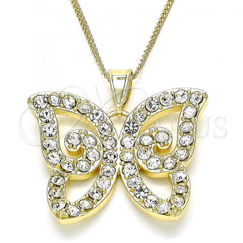 Oro Laminado Pendant Necklace, Gold Filled Style Butterfly Design, with White Crystal, Polished, Golden Finish, 04.253.0009.20