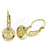 Oro Laminado Leverback Earring, Gold Filled Style Butterfly Design, with Multicolor Micro Pave, Polished, Golden Finish, 02.210.0379.3