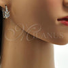 Oro Laminado Small Hoop, Gold Filled Style Leaf Design, with White Cubic Zirconia, Polished, Golden Finish, 02.196.0047.15