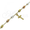 Oro Laminado Charm Bracelet, Gold Filled Style Crucifix Design, Diamond Cutting Finish, Tricolor, 03.351.0159.08