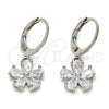 Rhodium Plated Dangle Earring, Flower Design, with White Cubic Zirconia, Polished, Rhodium Finish, 02.217.0059.2
