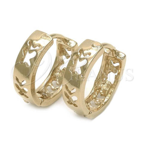 Oro Laminado Huggie Hoop, Gold Filled Style Butterfly Design, Polished, Golden Finish, 5.133.007.1