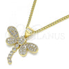 Oro Laminado Pendant Necklace, Gold Filled Style Dragon-Fly Design, with White Micro Pave, Polished, Golden Finish, 04.156.0297.20