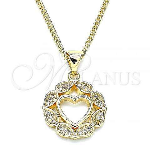 Oro Laminado Pendant Necklace, Gold Filled Style Heart Design, with White Micro Pave, Polished, Golden Finish, 04.156.0385.20