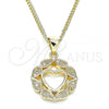 Oro Laminado Pendant Necklace, Gold Filled Style Heart Design, with White Micro Pave, Polished, Golden Finish, 04.156.0385.20