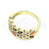 Oro Laminado Multi Stone Ring, Gold Filled Style Leaf Design, with Multicolor Cubic Zirconia, Polished, Golden Finish, 01.346.0019.1.08