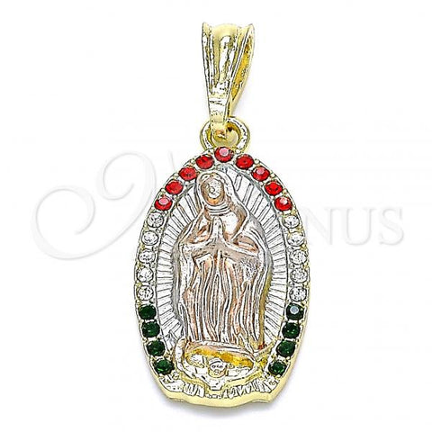Oro Laminado Religious Pendant, Gold Filled Style Guadalupe Design, with Multicolor Micro Pave, Polished, Tricolor, 05.351.0202.1