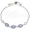 Sterling Silver Fancy Bracelet, with Sapphire Blue and White Cubic Zirconia, Polished, Rhodium Finish, 03.369.0006.10