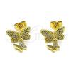 Oro Laminado Stud Earring, Gold Filled Style Butterfly Design, with White Micro Pave, Polished, Golden Finish, 02.283.0207