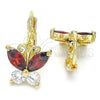 Oro Laminado Leverback Earring, Gold Filled Style Butterfly Design, with Garnet and White Cubic Zirconia, Polished, Golden Finish, 02.210.0220.2