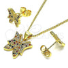 Oro Laminado Earring and Pendant Adult Set, Gold Filled Style Butterfly Design, with Multicolor Micro Pave, Polished, Golden Finish, 10.156.0454.1