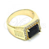 Oro Laminado Mens Ring, Gold Filled Style with Black Cubic Zirconia and White Micro Pave, Polished, Golden Finish, 01.266.0045.3.12