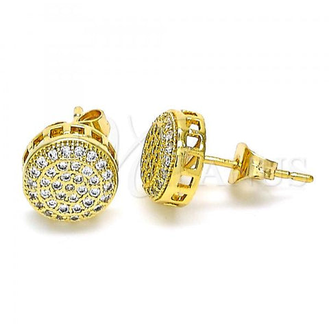 Oro Laminado Stud Earring, Gold Filled Style with White Micro Pave, Polished, Golden Finish, 02.344.0089