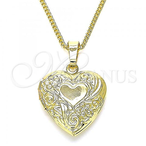 Oro Laminado Pendant Necklace, Gold Filled Style Heart and Flower Design, Polished, Golden Finish, 04.117.0020.20