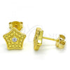 Sterling Silver Stud Earring, Star Design, with White Cubic Zirconia, Polished, Golden Finish, 02.186.0150