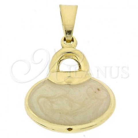Oro Laminado Fancy Pendant, Gold Filled Style Purse Design, White Enamel Finish, Golden Finish, 45.016