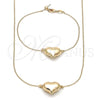 Oro Laminado Necklace and Bracelet, Gold Filled Style Heart and Hollow Design, Polished, Golden Finish, 06.63.0287