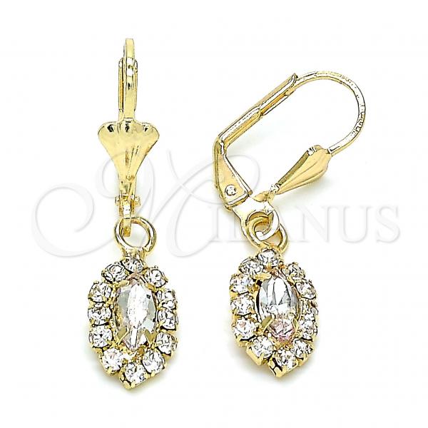 Oro Laminado Dangle Earring, Gold Filled Style with White Crystal, Polished, Golden Finish, 02.122.0115.5