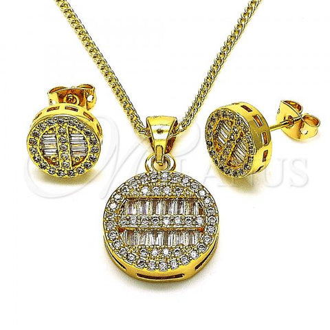 Oro Laminado Earring and Pendant Adult Set, Gold Filled Style Baguette Design, with White Micro Pave and White Cubic Zirconia, Polished, Golden Finish, 10.342.0087