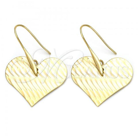 Oro Laminado Dangle Earring, Gold Filled Style Heart Design, Golden Finish, 02.63.1162