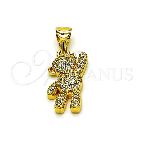 Oro Laminado Fancy Pendant, Gold Filled Style Teddy Bear Design, with White Micro Pave, Polished, Golden Finish, 05.342.0182