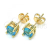 Oro Laminado Stud Earring, Gold Filled Style with Aqua Blue Cubic Zirconia, Polished, Golden Finish, 02.284.0010.10