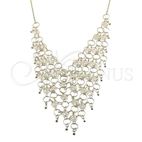 Oro Laminado Fancy Necklace, Gold Filled Style Flower and Teardrop Design, Diamond Cutting Finish, Golden Finish, 04.105.0011