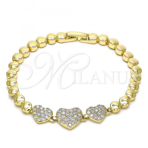 Oro Laminado Fancy Bracelet, Gold Filled Style Heart Design, with White Micro Pave, Polished, Golden Finish, 03.283.0031.07