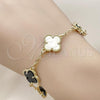 Oro Laminado Fancy Bracelet, Gold Filled Style Four-leaf Clover and Rolo Design, with Black Mother of Pearl, Diamond Cutting Finish, Golden Finish, 03.414.0002.1.07