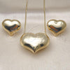 Oro Laminado Earring and Pendant Adult Set, Gold Filled Style Heart and Hollow Design, Polished, Golden Finish, 10.163.0022