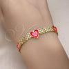 Oro Laminado Fancy Bracelet, Gold Filled Style Heart and Bismark Design, Red Enamel Finish, Golden Finish, 03.331.0220.07