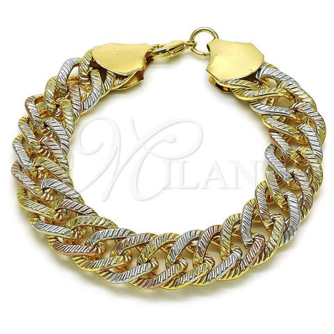 Oro Laminado Basic Bracelet, Gold Filled Style Chunky Design, Diamond Cutting Finish, Tricolor, 03.331.0186.1.09