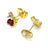 Oro Laminado Stud Earring, Gold Filled Style Heart and Bow Design, with Multicolor Cubic Zirconia, Polished, Golden Finish, 02.310.0075
