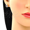 Oro Laminado Stud Earring, Gold Filled Style with Ruby Micro Pave, Polished, Golden Finish, 02.156.0477.1