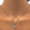 Sterling Silver Earring and Pendant Adult Set, Flower Design, with White Cubic Zirconia, Polished, Rhodium Finish, 10.175.0026