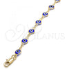 Oro Laminado Fancy Bracelet, Gold Filled Style Evil Eye Design, Blue Resin Finish, Golden Finish, 5.039.005.1.08